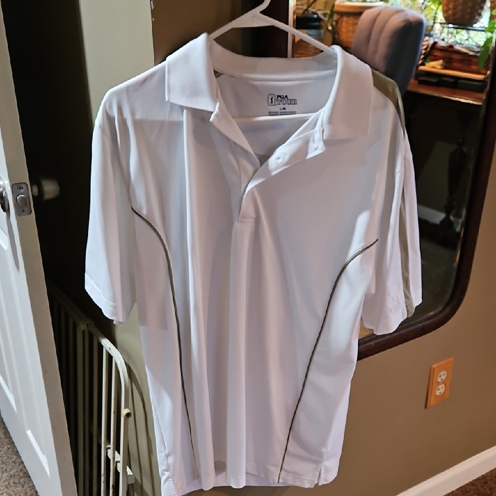PGA Tour White Polo Shirt with Gray Accents